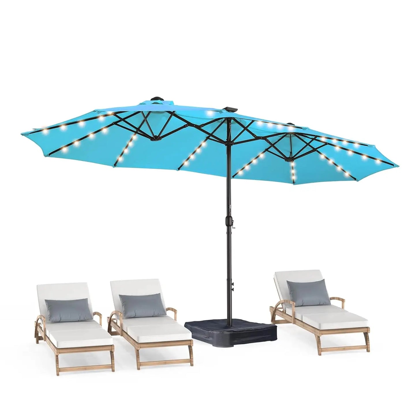 Double Sided Patio Umbrellas With LED Solar Lights And Base