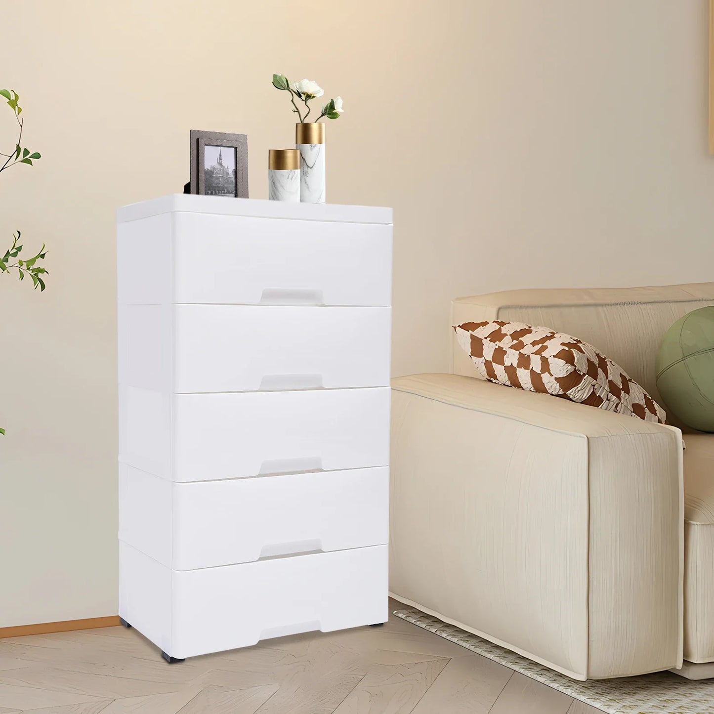 Plastic 5 Drawer Storage Cabinet For Bedroom And Home Organization