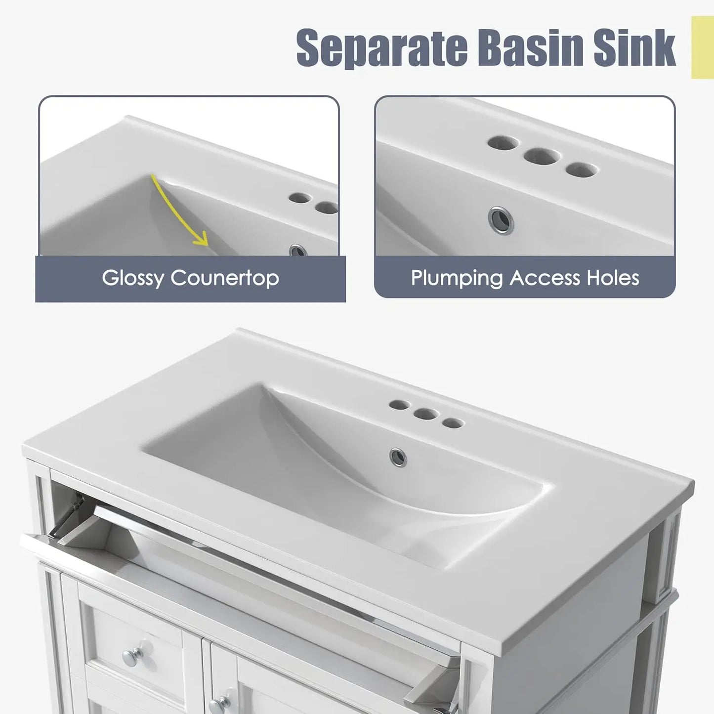 Modern Freestanding Bathroom Vanity With Ceramic Sink Storage Cabinet