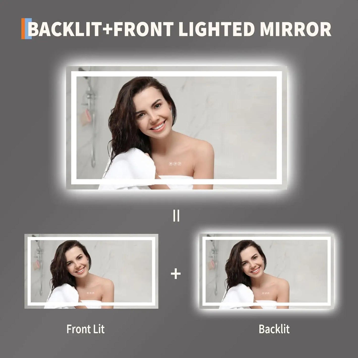 TWISTER.CK LED Bathroom Mirror With Memory Dimmable Anti Fog Backlit Wall Mount