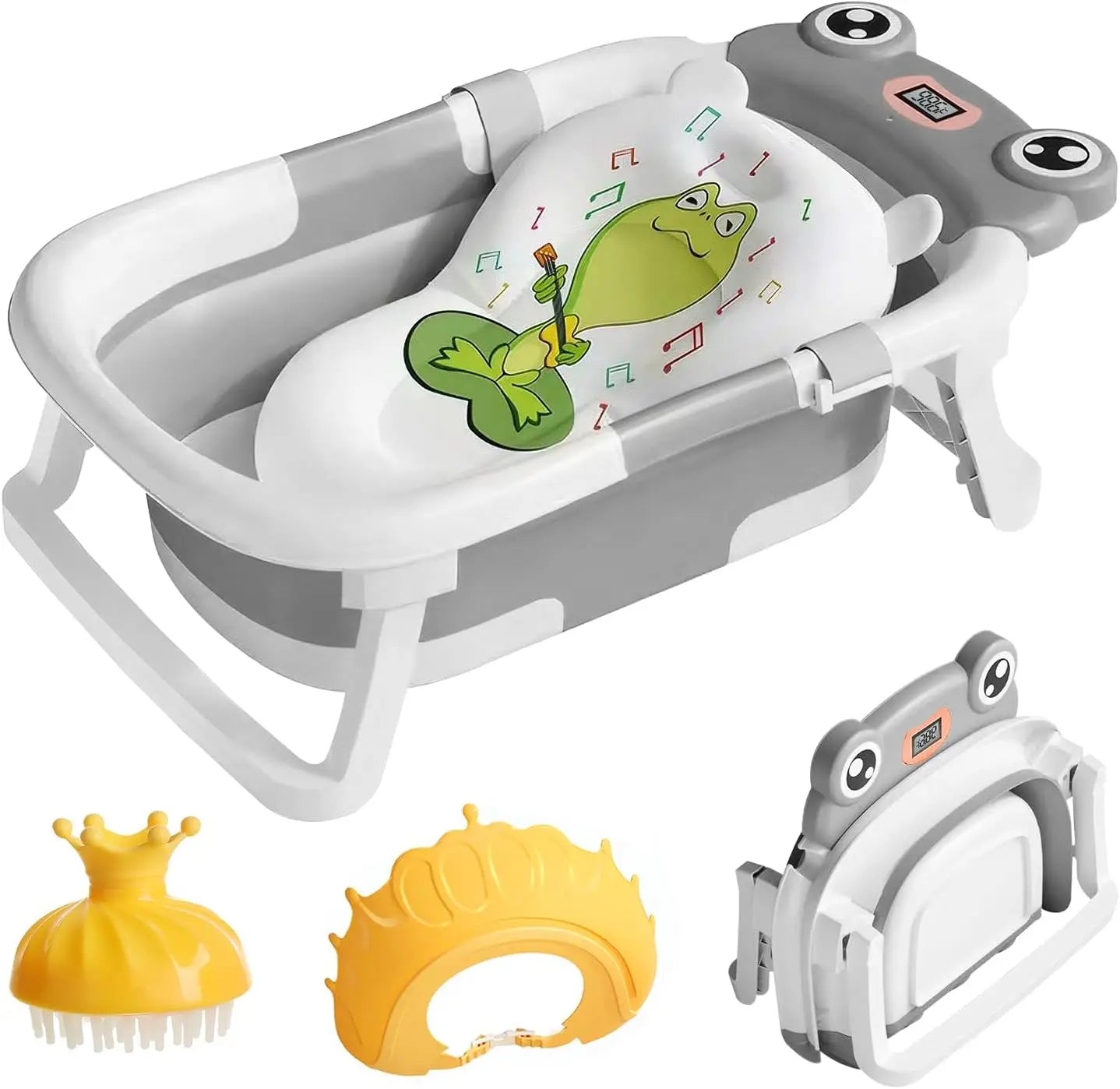 Baby Foldable Bath Tub With Thermometer Cushion Cap Brush