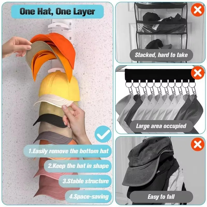 Wall Mount Hat Rack Organizer Holds 16 Baseball Caps