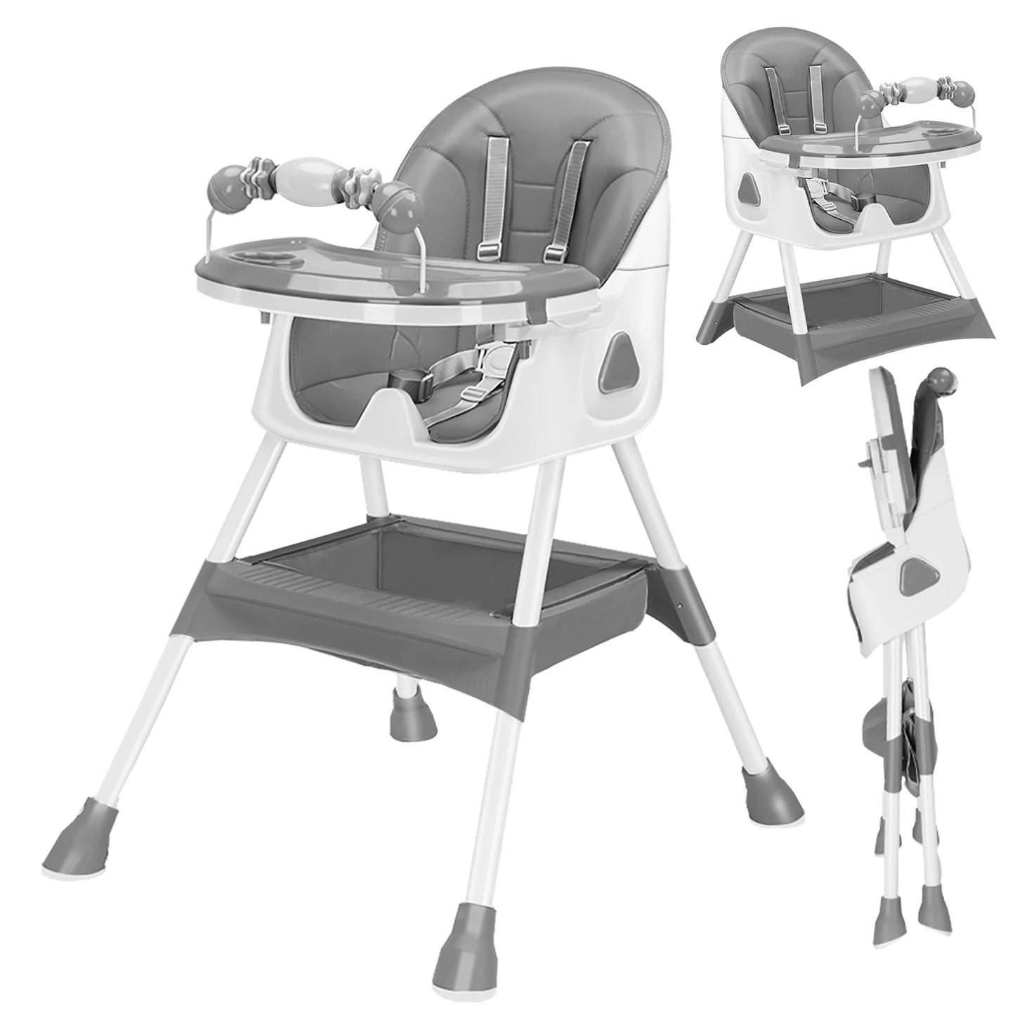 PIORLADO Foldable Baby High Chair With Tray Antislip Pad ToyRack