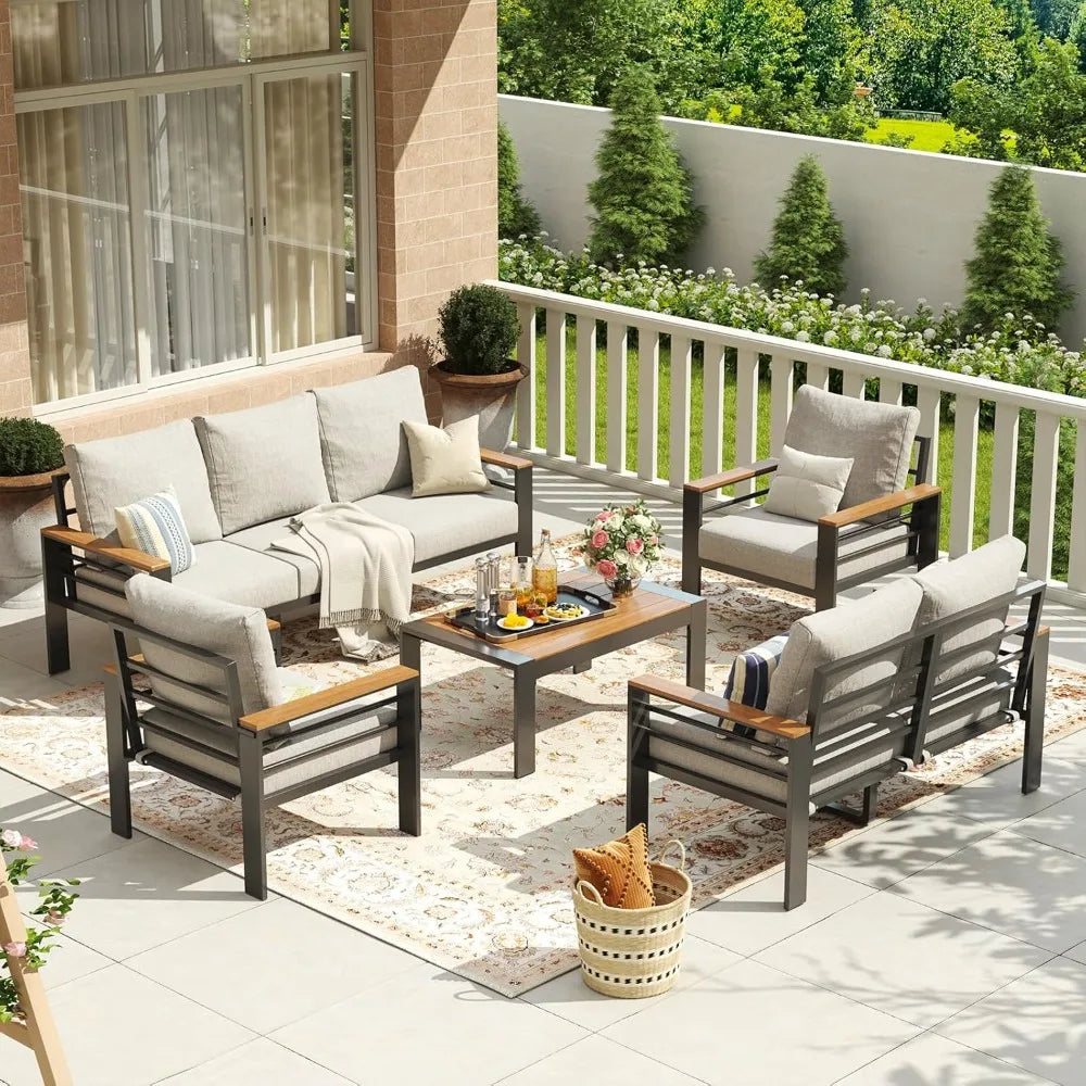 Aluminum Patio Furniture Set With Cushioned Seating And Waterproof Cover