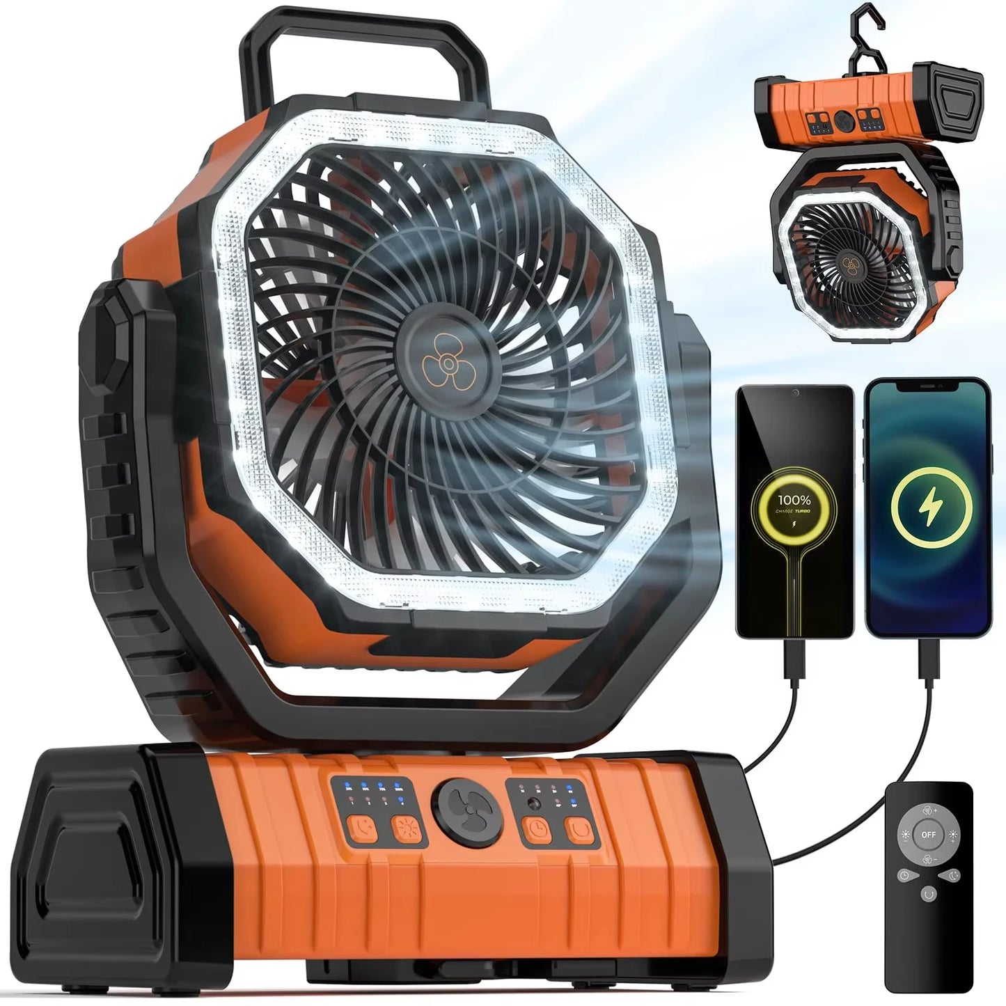 Portable Camping Fan With 20000mAh Battery And LED Light