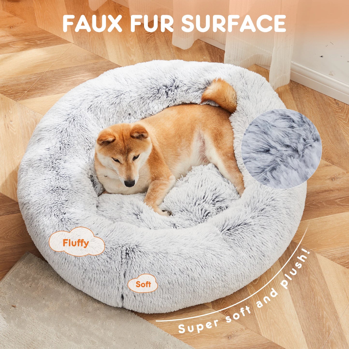 JHK Plush Faux Fur Calming Dog Bed For Home Comfort