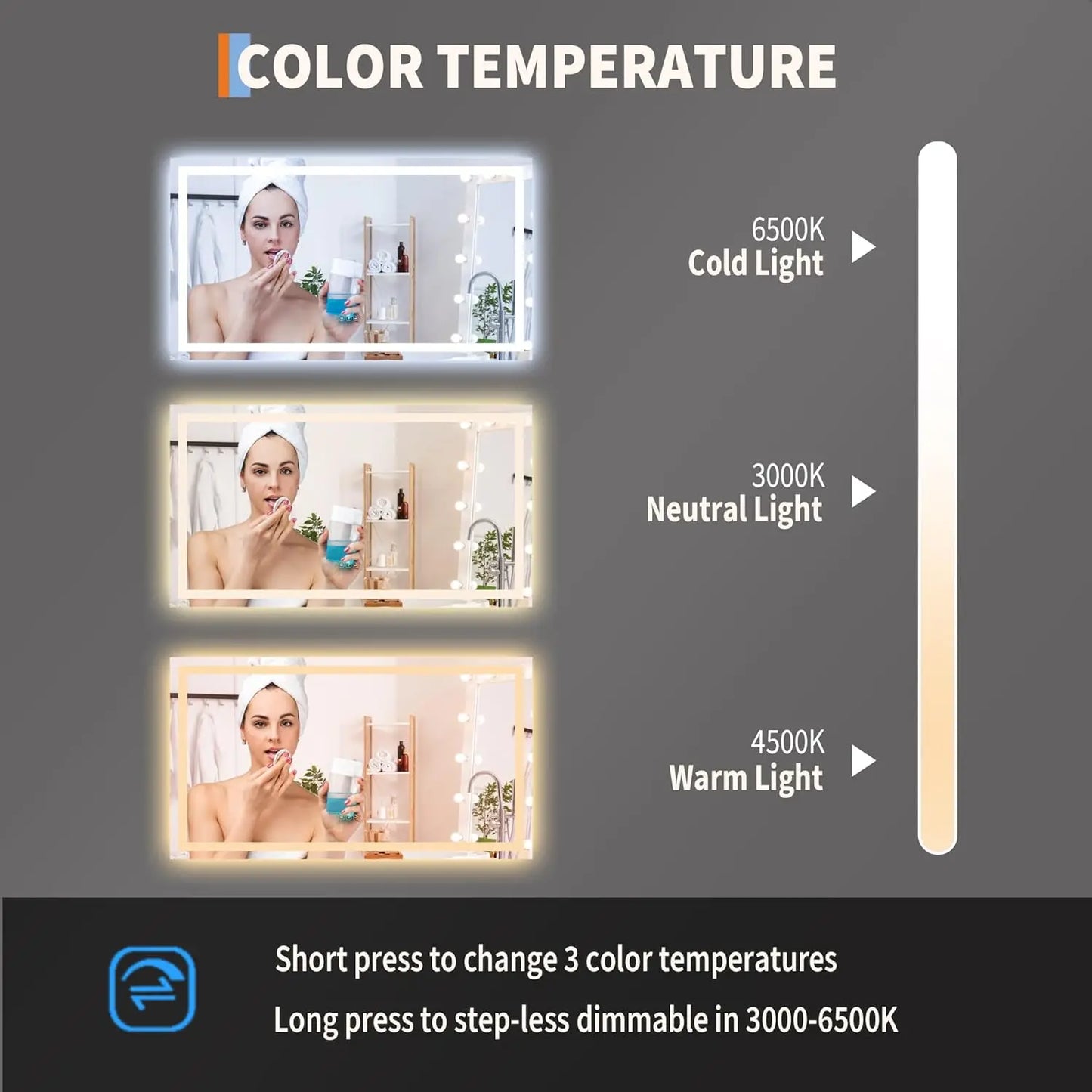 TWISTER.CK LED Bathroom Mirror With Memory Dimmable Anti Fog Backlit Wall Mount