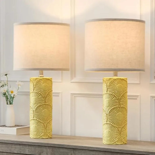 Solar Ceramic Table Lamps Set Featuring Botanical Design For Home