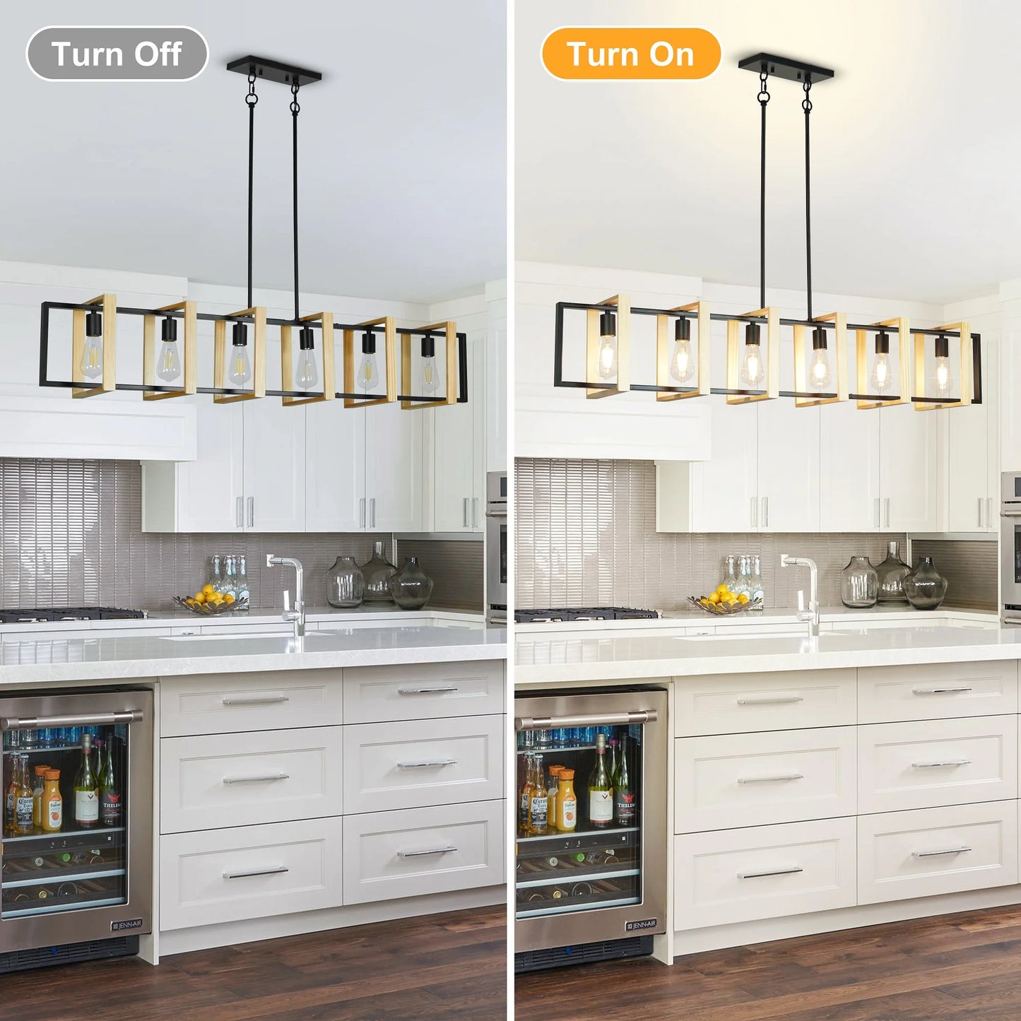Modern Farmhouse Kitchen Island Pendant Lights With Wood Shades Dimmable