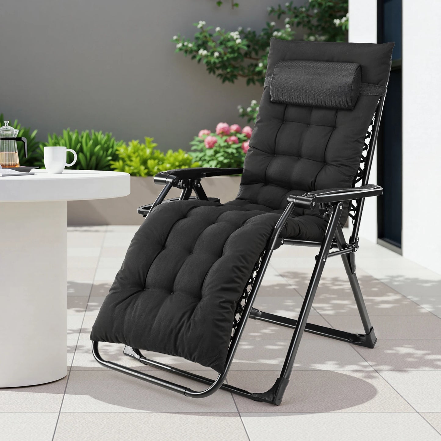 JHK Zero Gravity Recliner Folding Patio Chair With Cup Holder