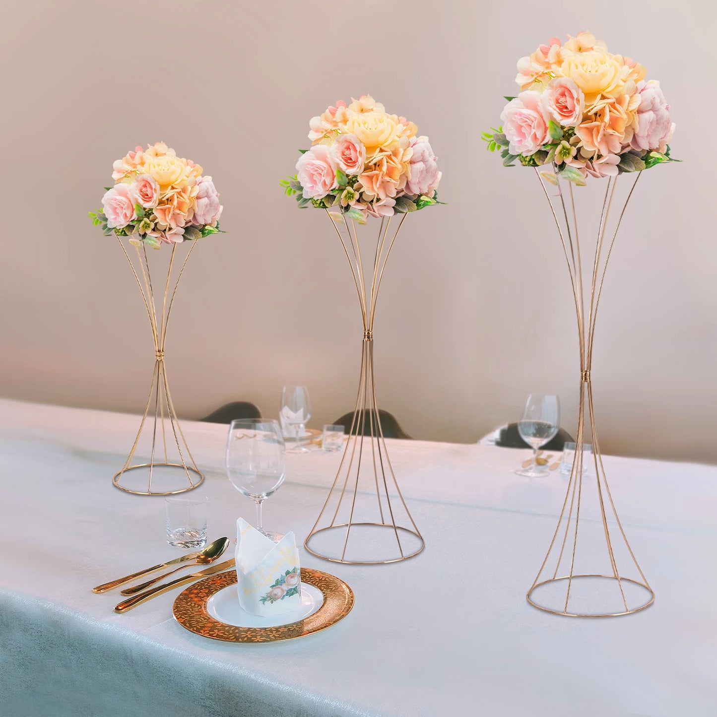 3-Piece Gold Flower Stand Set For Weddings Table Decor Prop