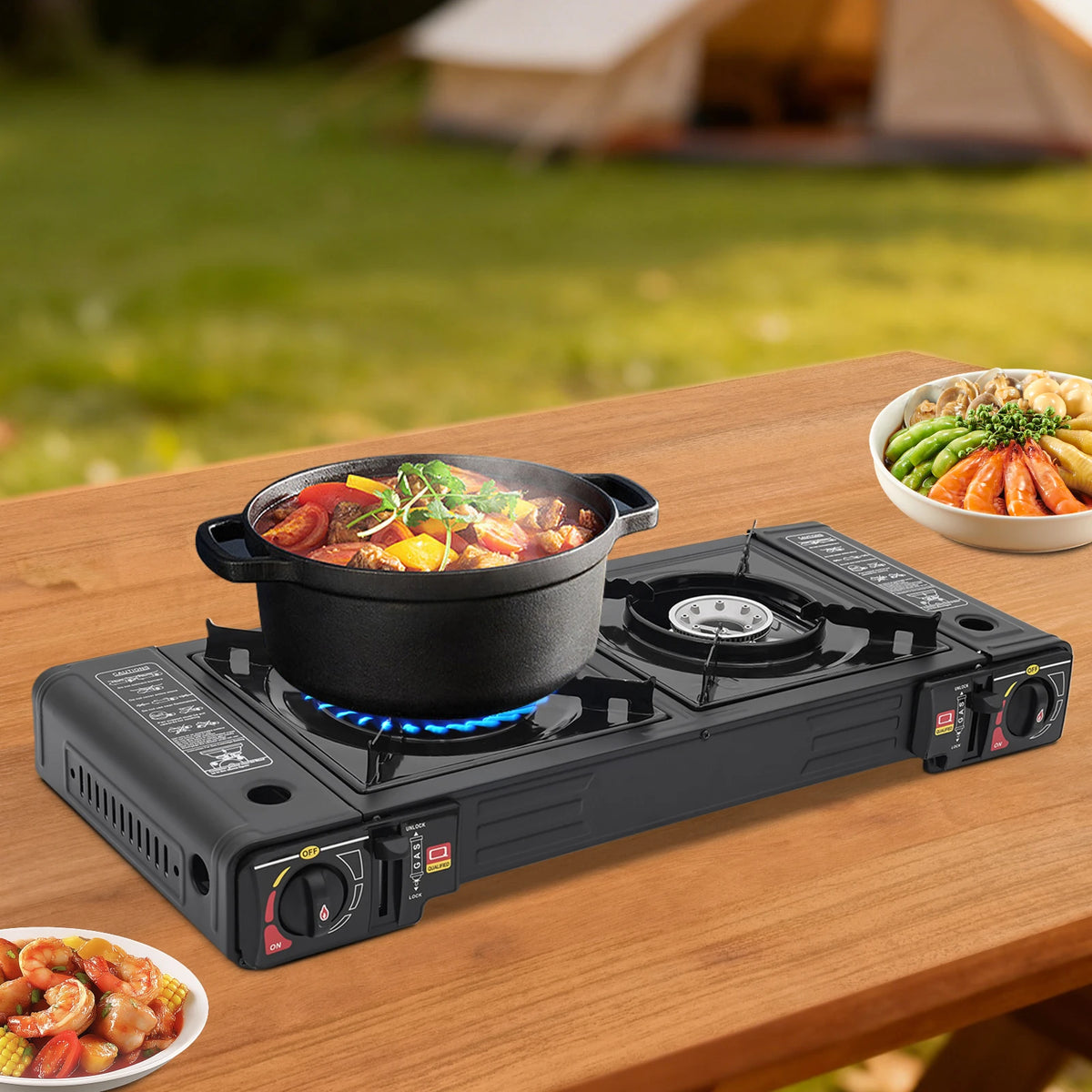 Dual Burner Portable Camping Stove With Auto Ignition Travel Case
