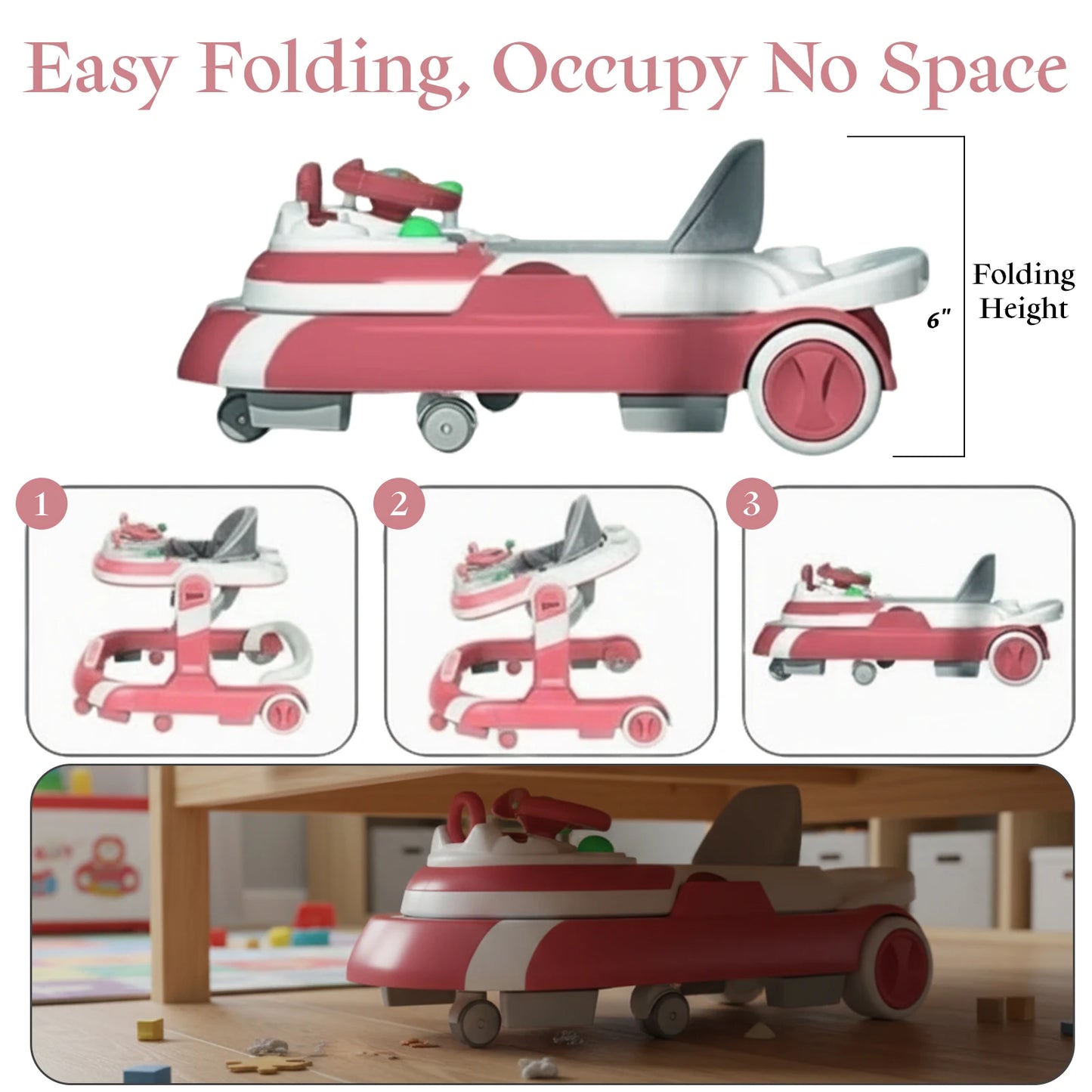 4 In 1 Baby Walker With Sunshade Removable Tray And Music Tray Foldable
