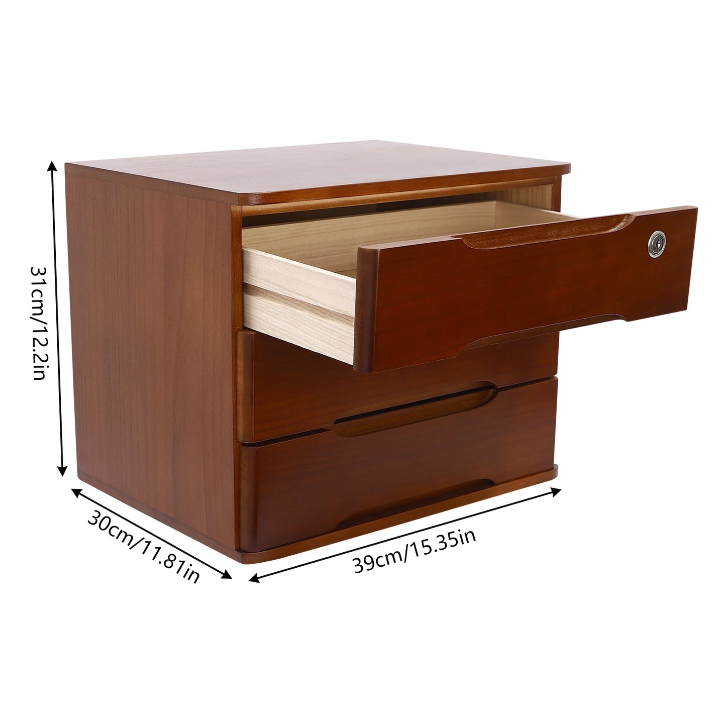 Wooden 1 2 3 Tier Desktop Storage Box Lockable Drawers