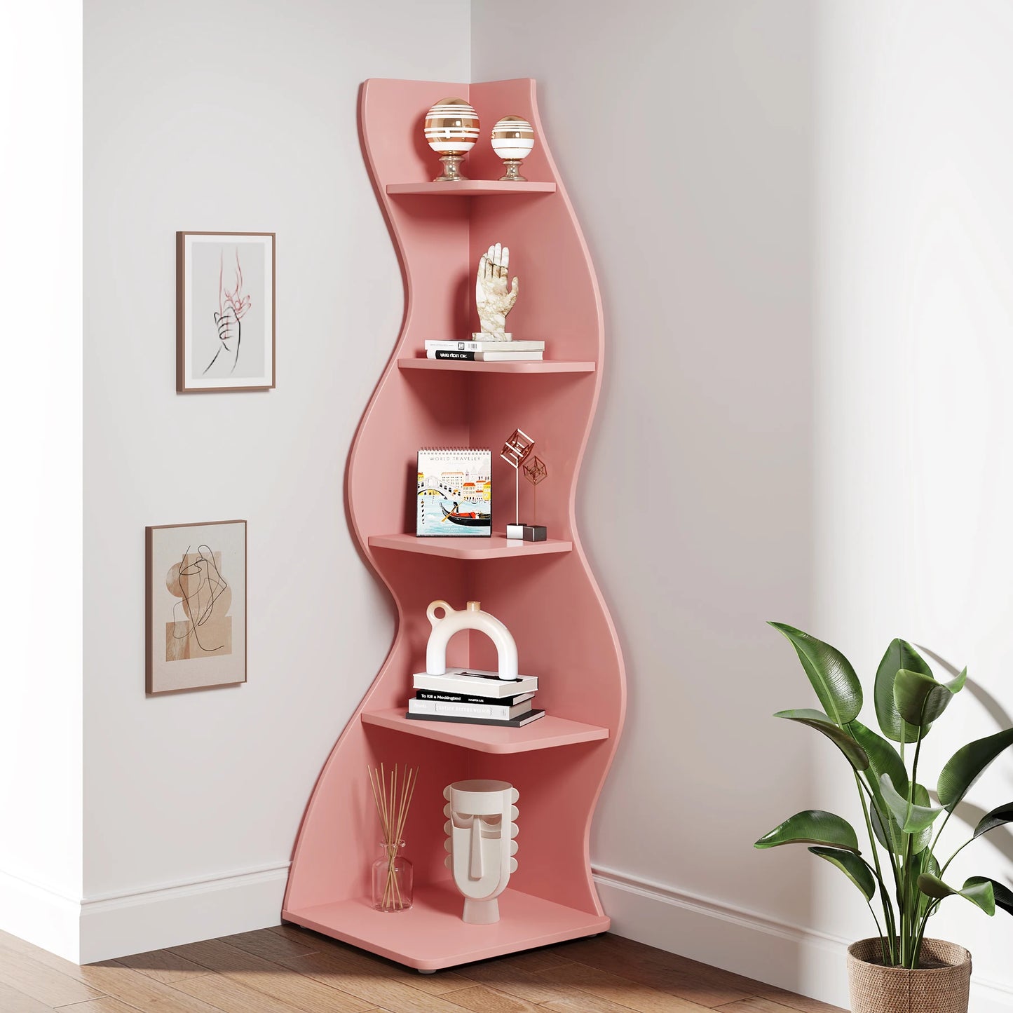 Tribesigns Corner Shelf Five Tier Wall Bookcase For Home Office
