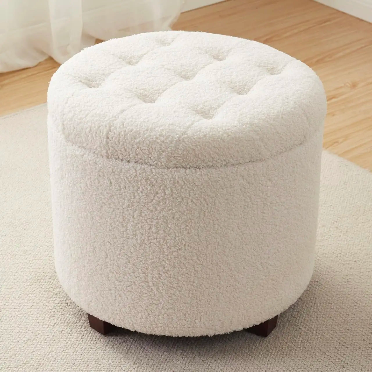 Round Velvet Tufted Storage Ottoman With Lift Off Lid