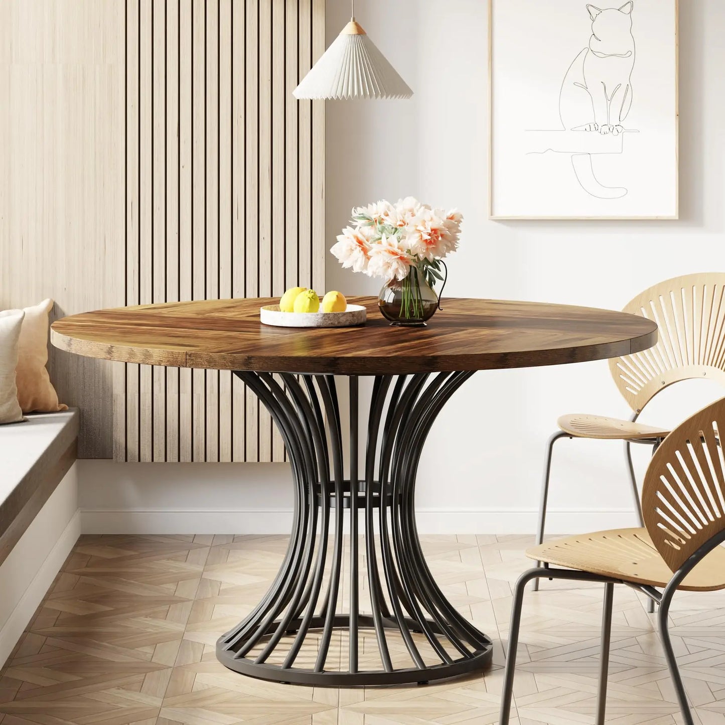 Tribesigns Round Dining Table For 4-6 People Industrial Farmhouse Kitchen