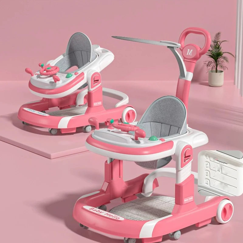4 In 1 Baby Walker With Sunshade Removable Tray And Music Tray Foldable