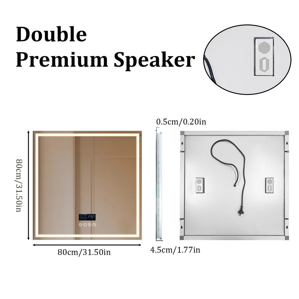 BORWART LED Bathroom Mirror With Bluetooth Clock Anti Fog Backlit Lights
