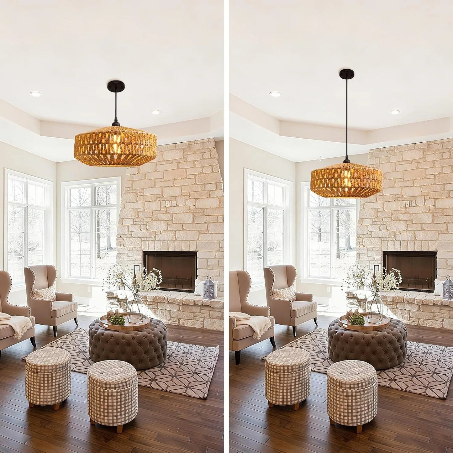 JOYINLED Farmhouse Boho Handwoven Paper Rope Chandelier Pendant Light