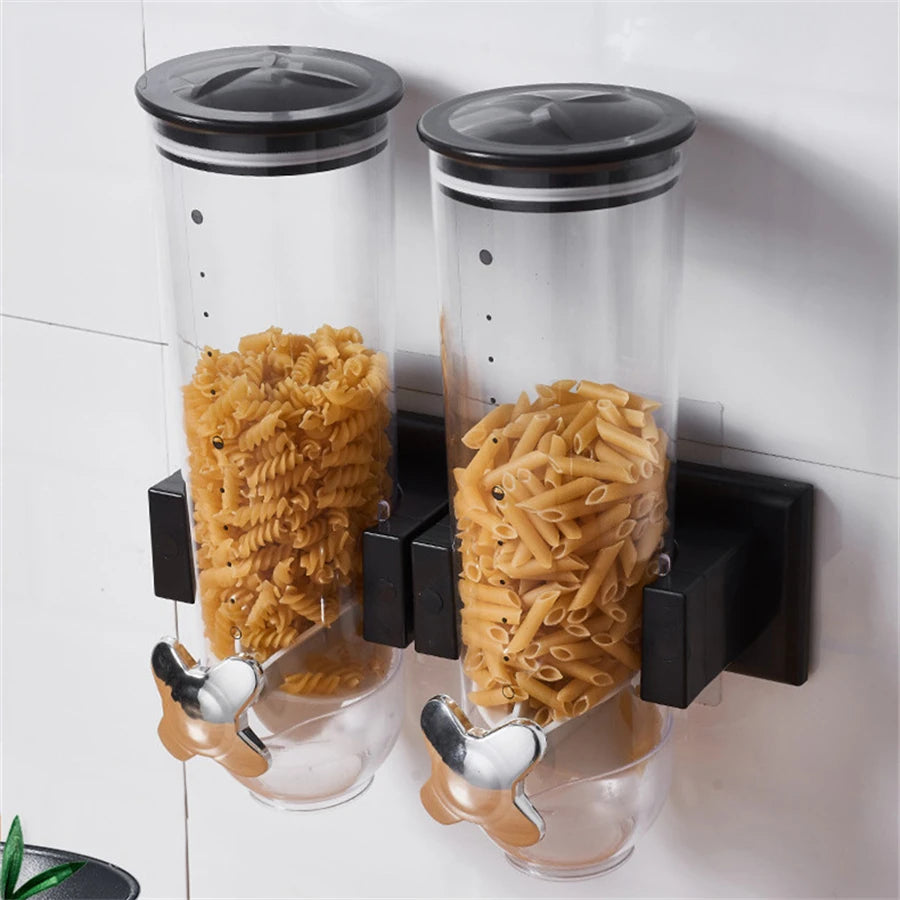 Wall Mounted Two Barrel Cereal Dispenser For Grains And Rice