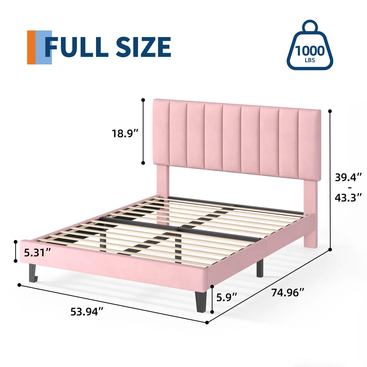 HiMiss Upholstered Platform Bed Frame With Adjustable Tufted Headboard