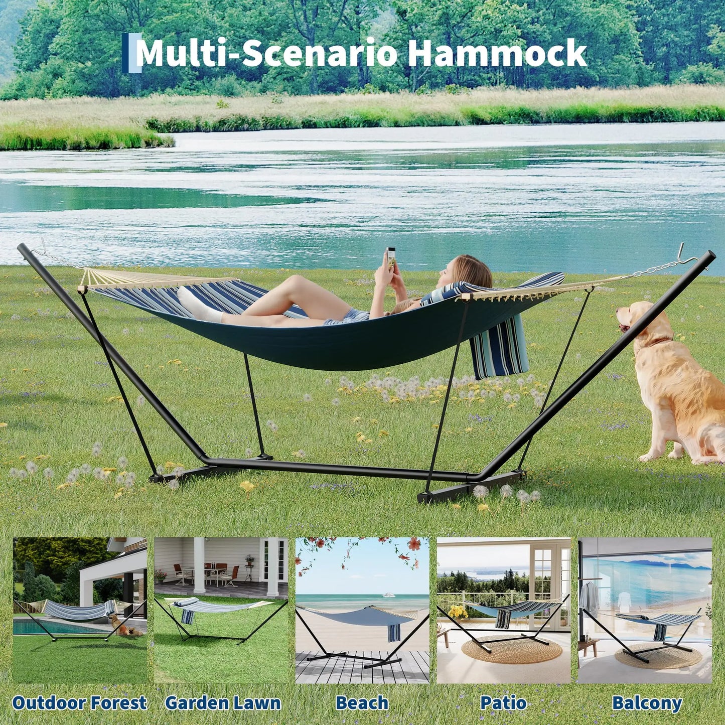 HiMISS Outdoor Hammock With Stand 2 Person Carry Bag