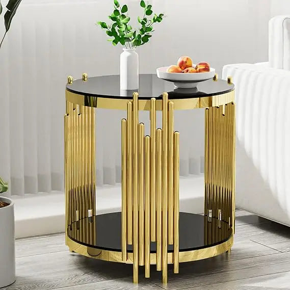 Round Glass End Table With Stainless Steel Irregular Leg