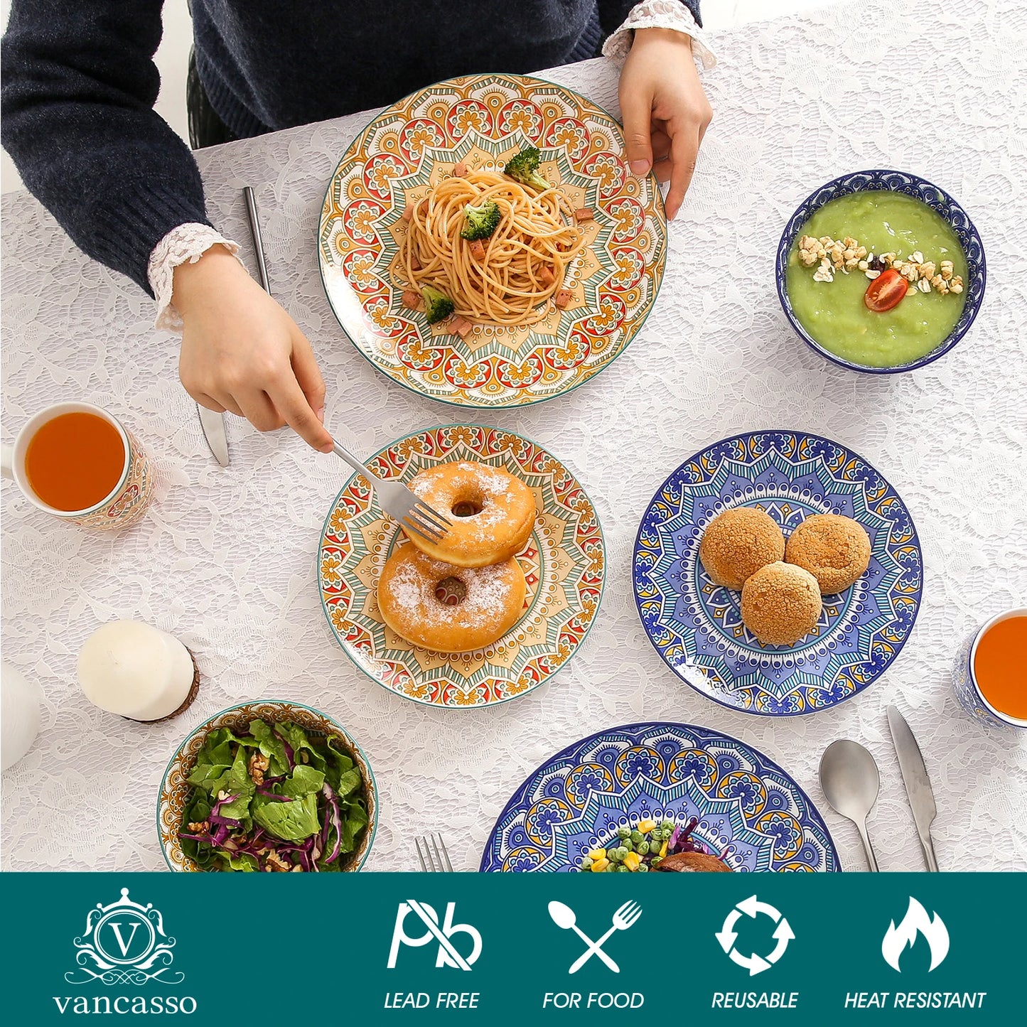 Malacasa Bohemian Mandala Porcelain Dinnerware Set 16 32 48 Piece