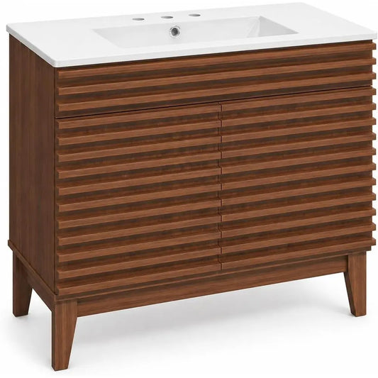 LuxeMerge 36 Inch Walnut Bathroom Vanity With Sink Cabinet