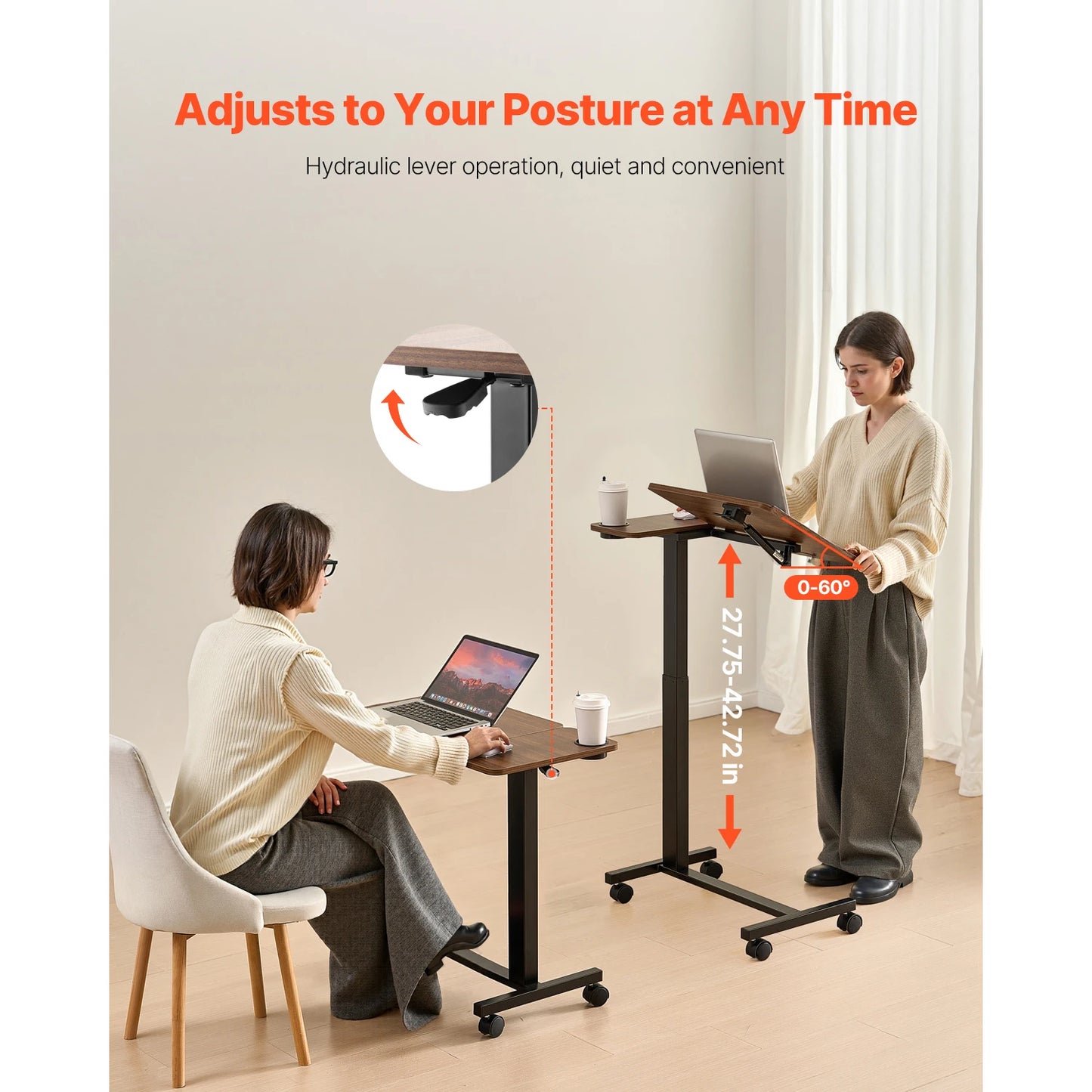 VEVOR Overbed Table With Swivel Casters Height And Angle Adjustable