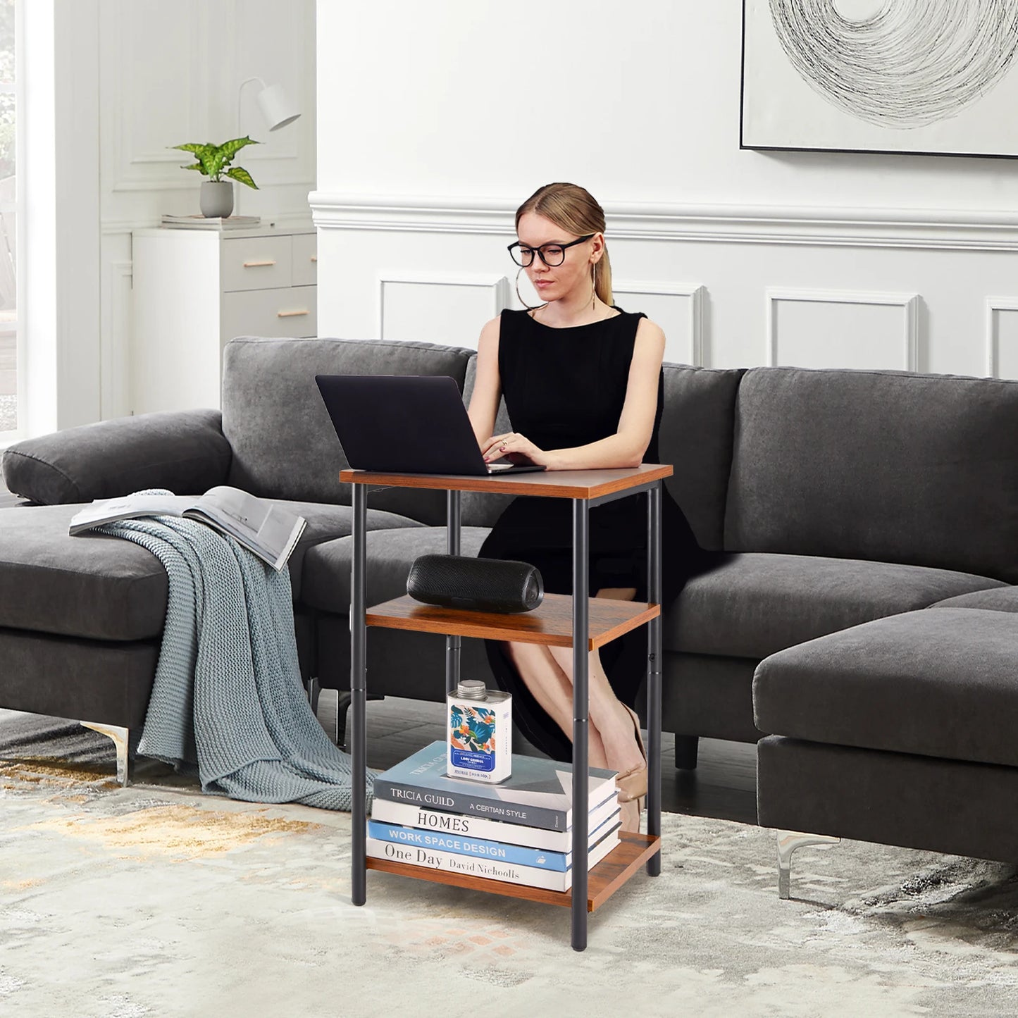 JHK 2/3-Tier Steel Frame End Table With Adjustable Feet