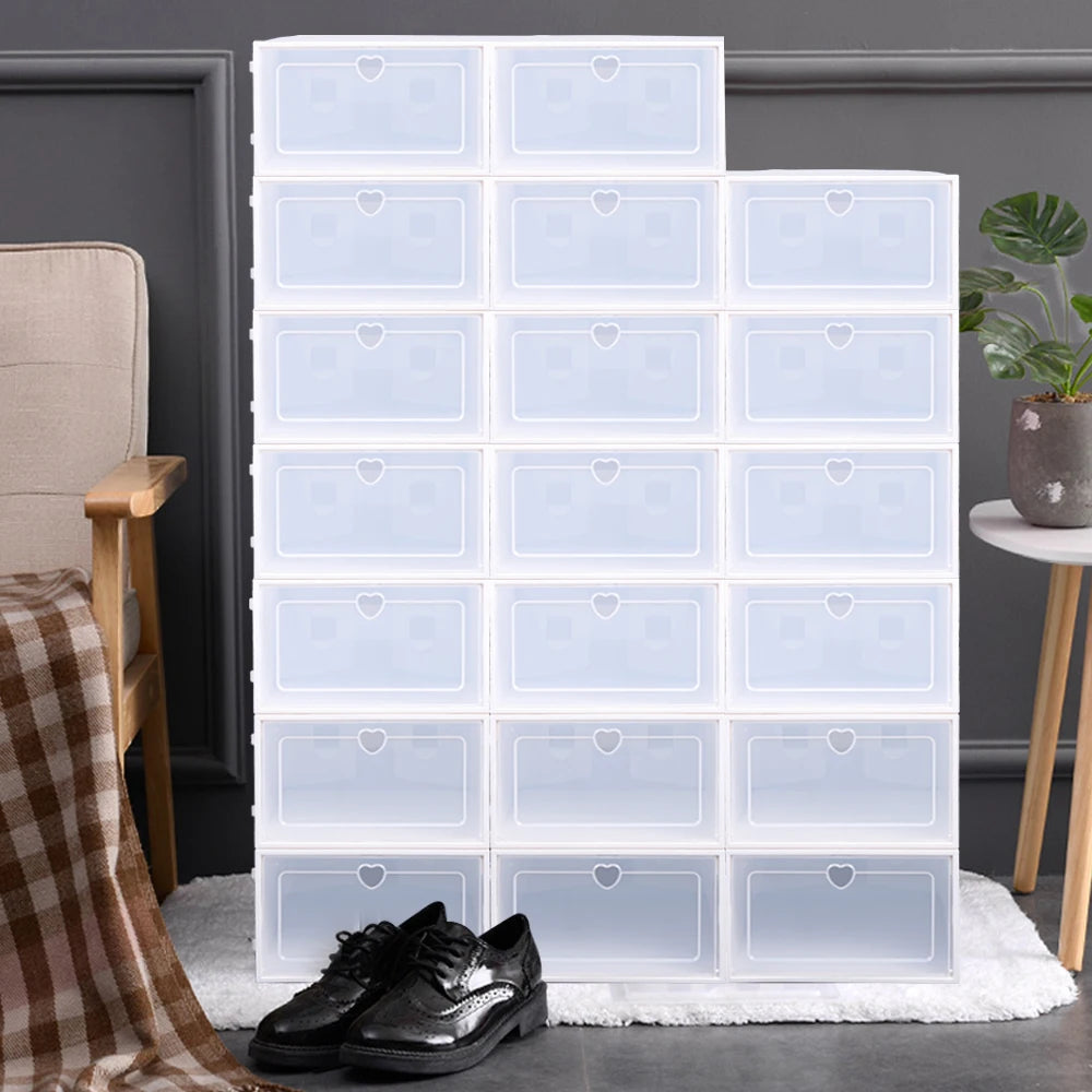 Stackable Clear Plastic Foldable Shoe Storage Boxes Set