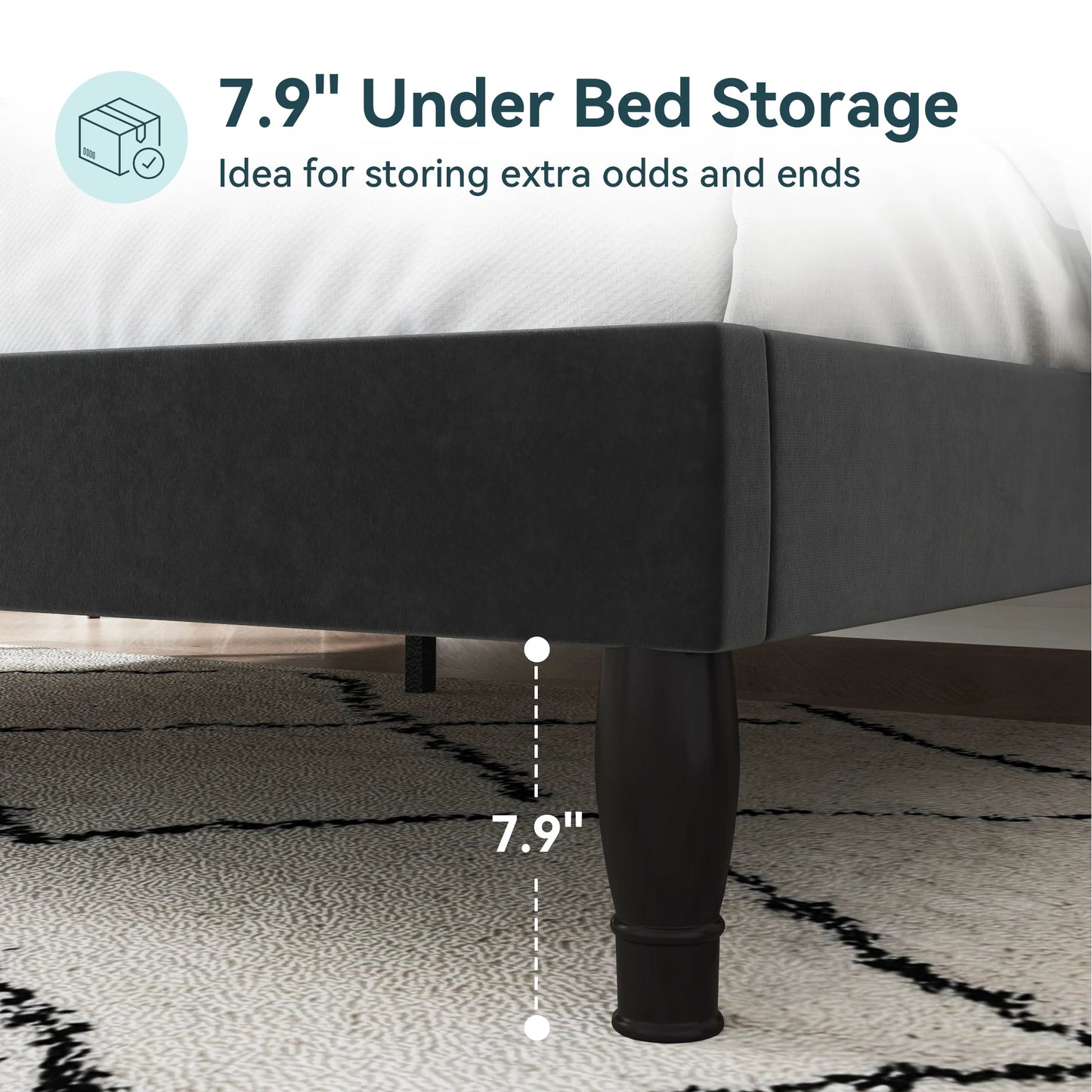 HOOMIC Velvet Tiara Headboard Bed Frame with Storage, Diamond Tufted Upholstered Platform