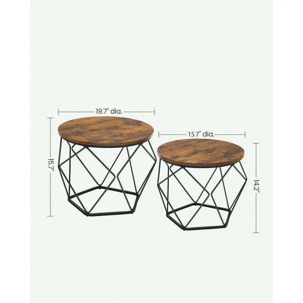 Round Coffee Table Set Of 2 With Steel Frame For Living Room