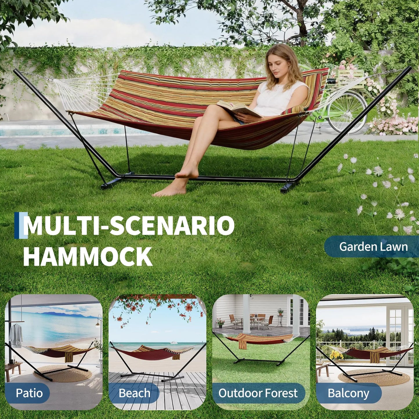HiMISS Outdoor Hammock With Stand 2 Person Carry Bag