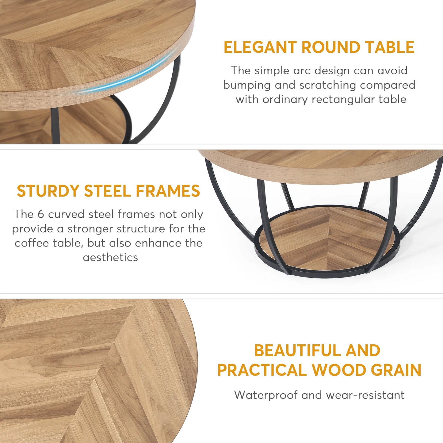 Tribesigns Round Coffee Table With Two Tier Storage Shelves