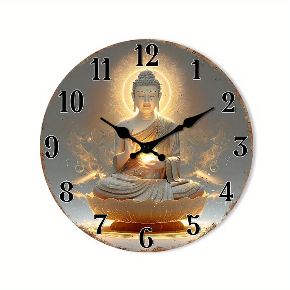 YTYIN Silent Minimalist Meditation Clock With Glowing Buddha Decor