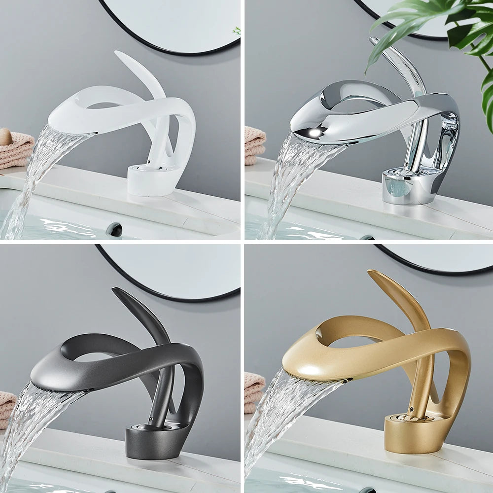 Rozin Basin Faucet Waterfall Deck Mounted Hot Cold Mixer