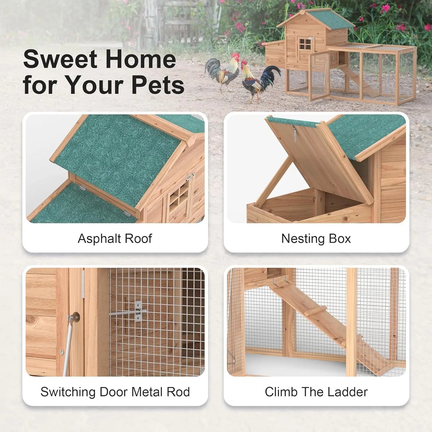 Outdoor Wooden Chicken Coop With Weather Resistant Roof