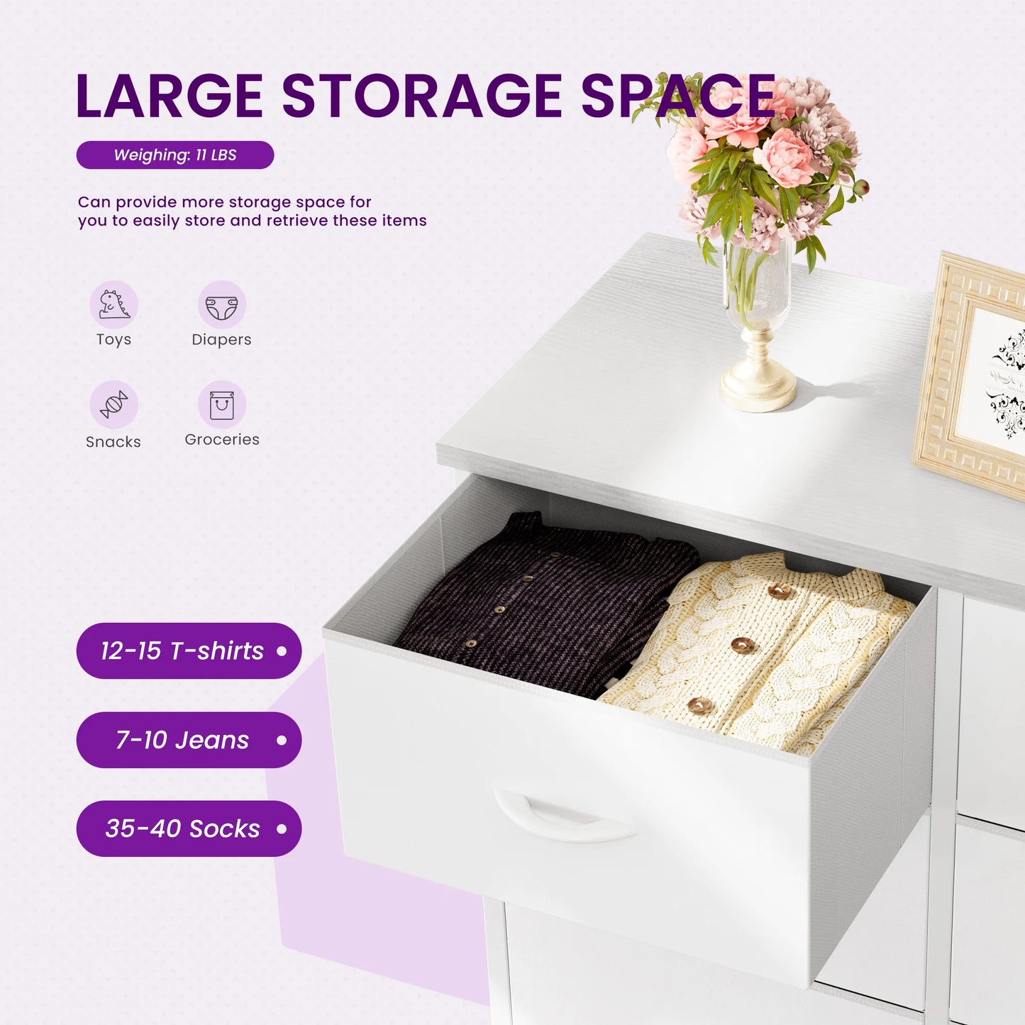 JHK 8 Drawer Fabric Dresser Wardrobe With Steel Frame