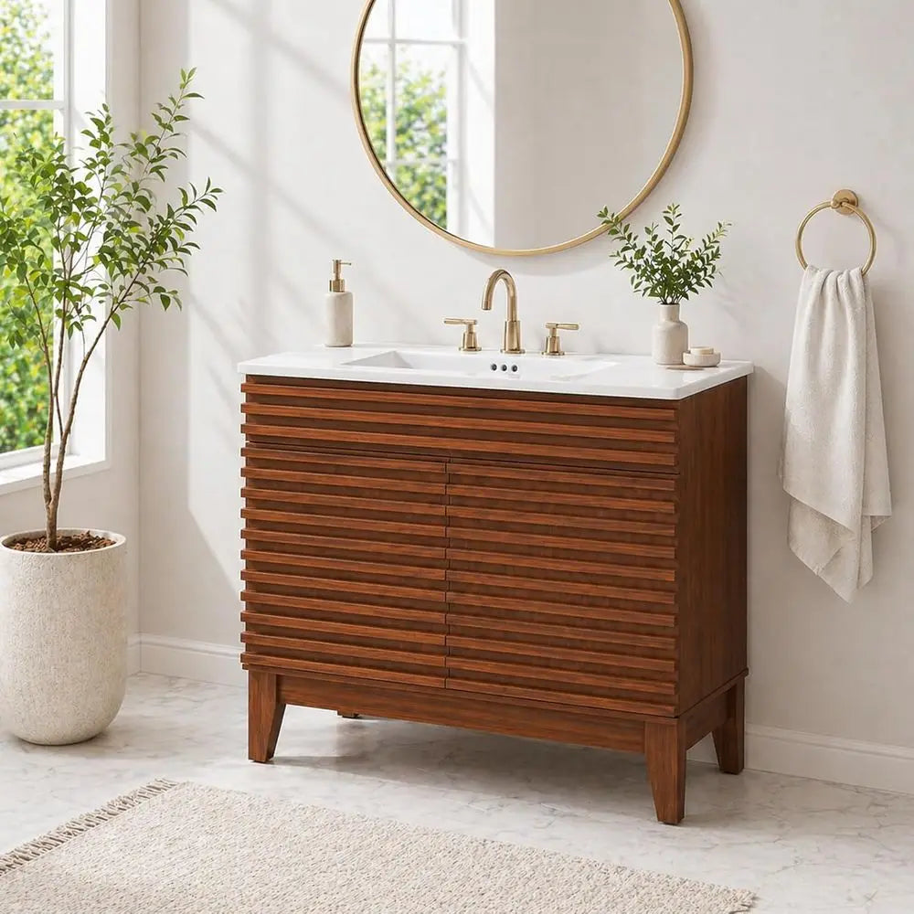 LuxeMerge 36 Inch Walnut Bathroom Vanity With Sink Cabinet
