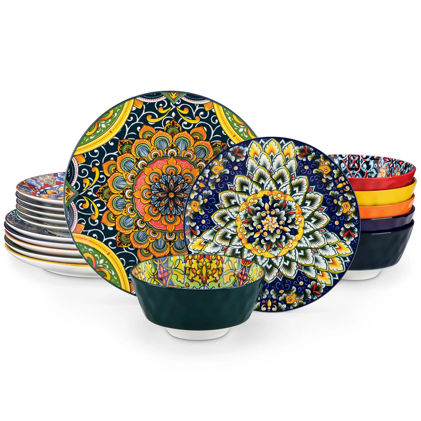Malacasa Ceramic Dinnerware Set Bohemian Style Stoneware