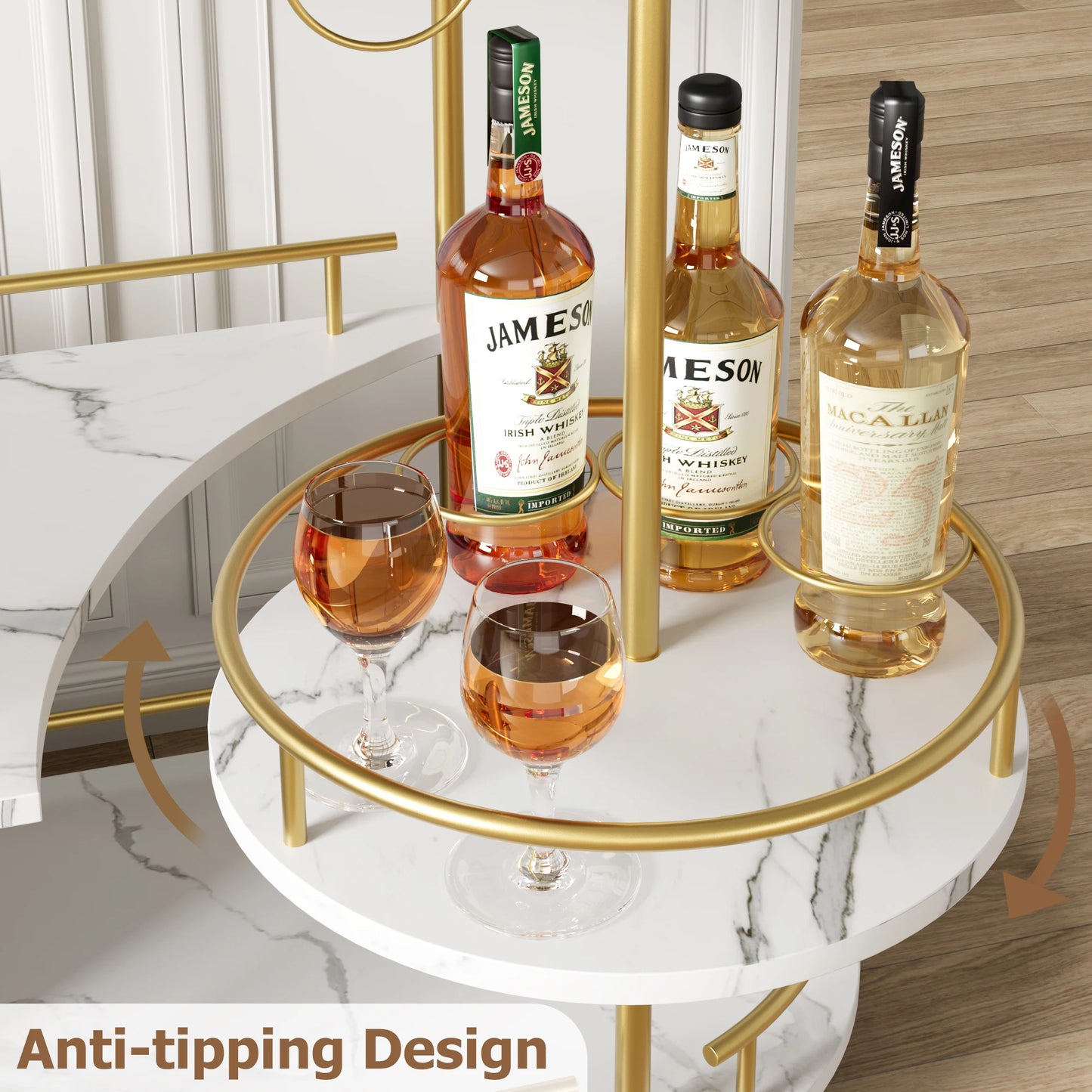 HiMISS Three Tier Drinks Trolley Bar Cart With Wheels