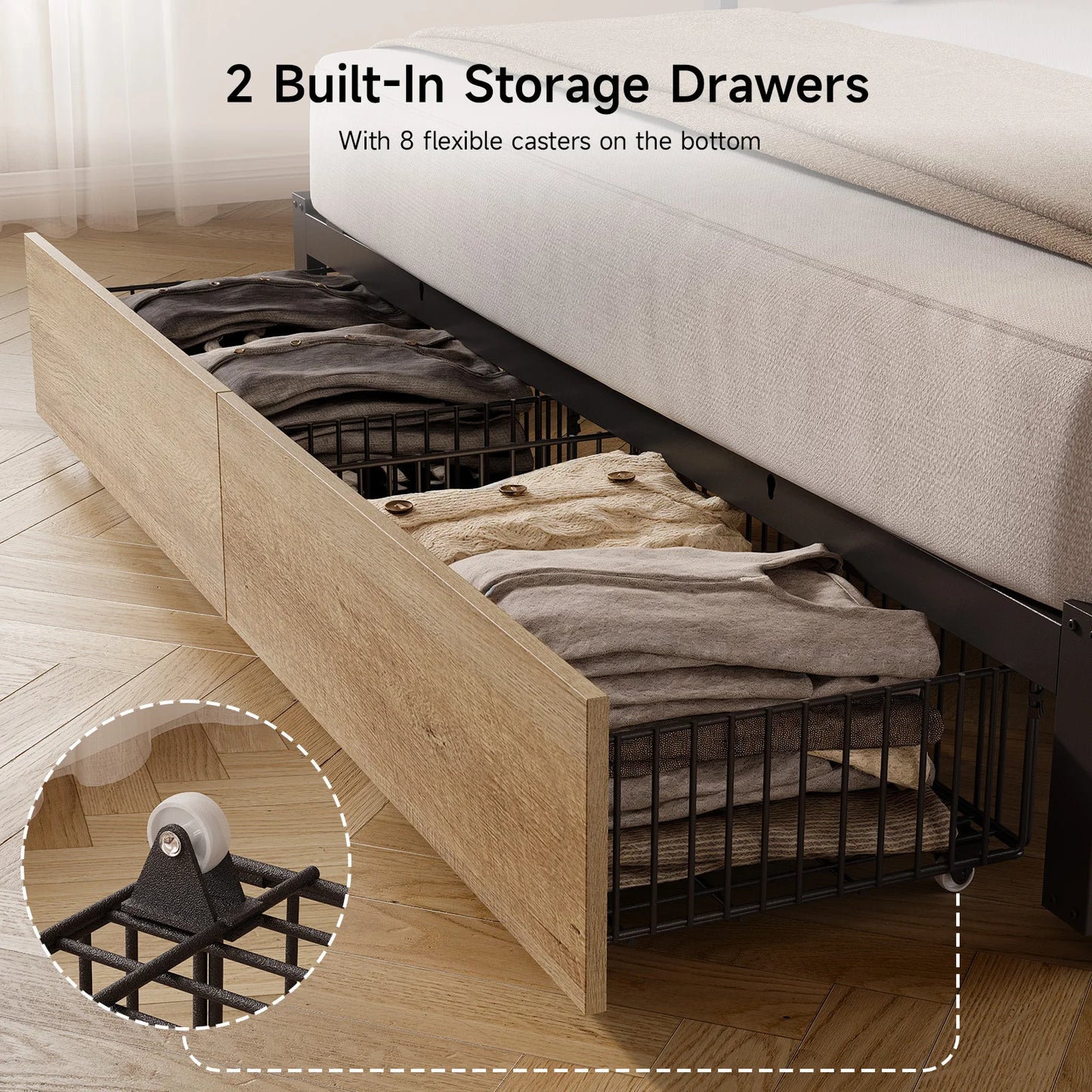 ONBRILL Daybed With Trundle Storage Drawers Upholstered Headboard