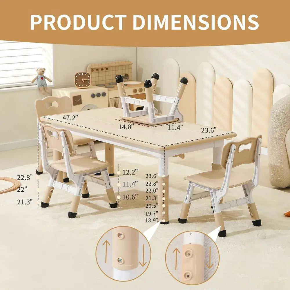 Height Adjustable Kids Table And Chairs Set For Ages 3