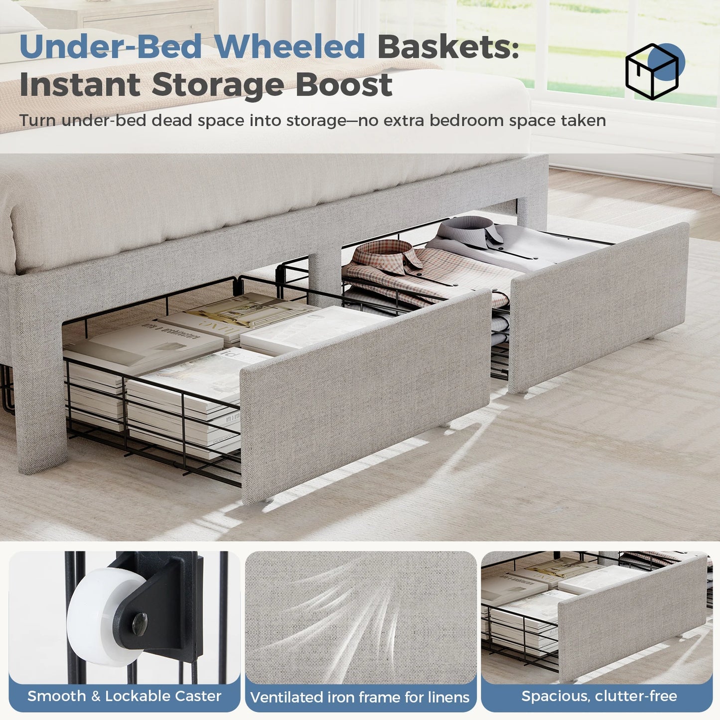 MCQ Bed Frame With Headboard And 2 Underbed Storage Drawers