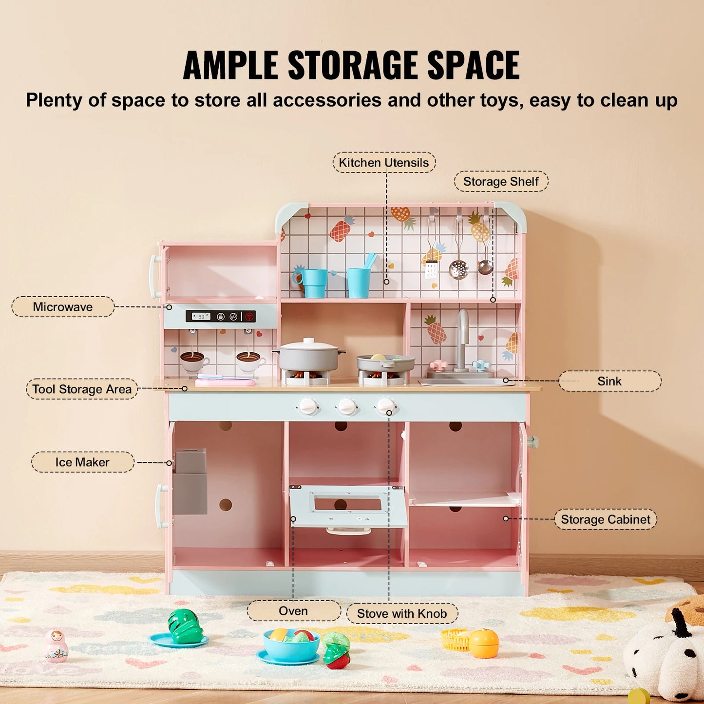 SucceBuy Pretend Play Kitchen Toy Set With Lights And Sounds