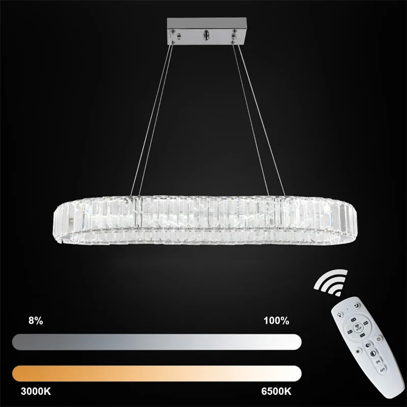 GreeLustr Modern Stainless Steel Crystal Pendant Chandelier Dining Room