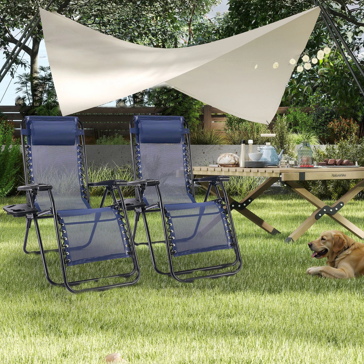 JHK Portable Zero Gravity Folding Recliner Chairs Cup Holders 2